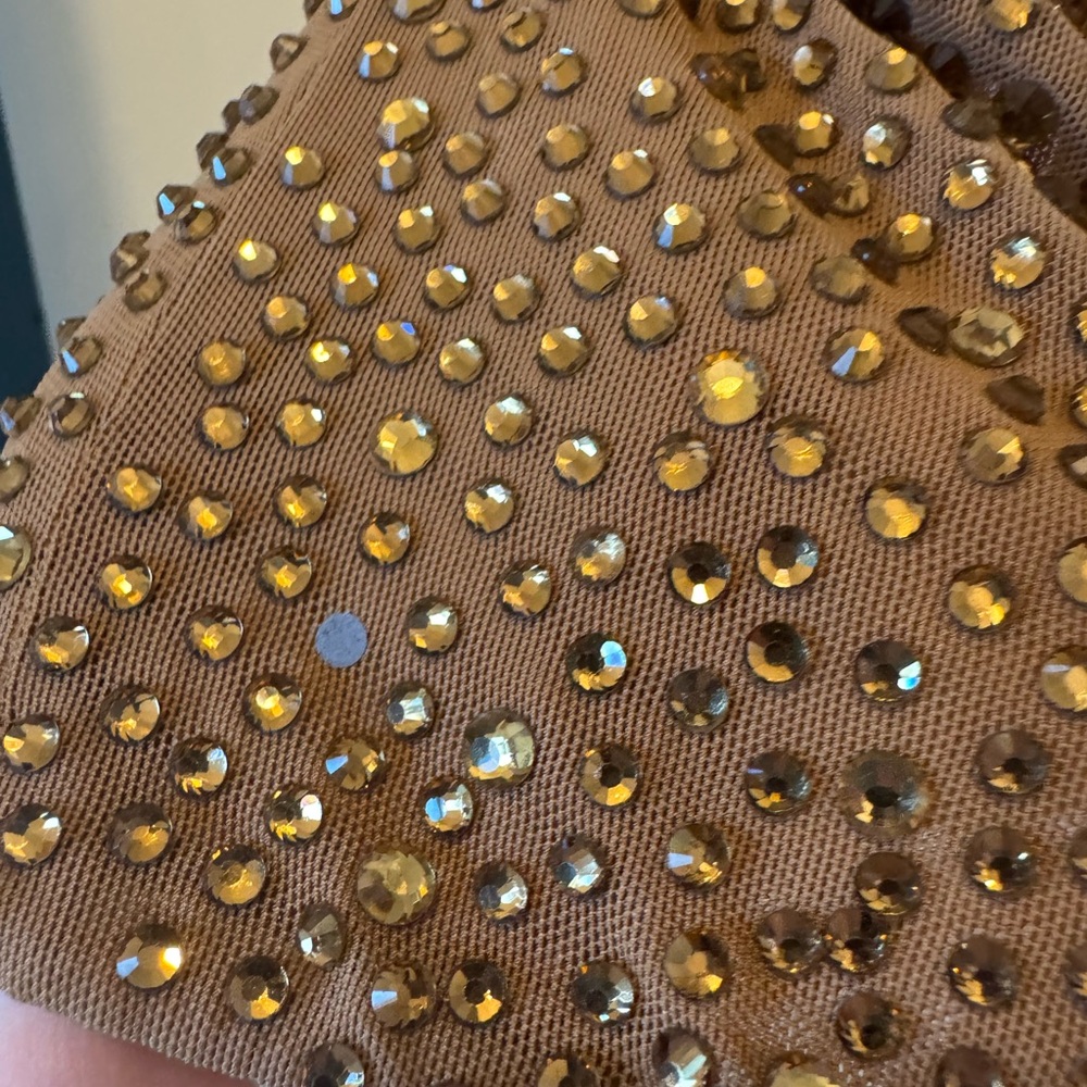 Alice and Olivia HANNAH EMBELLISHED TOP TAN/CRYSTAL - Picture 7 of 10